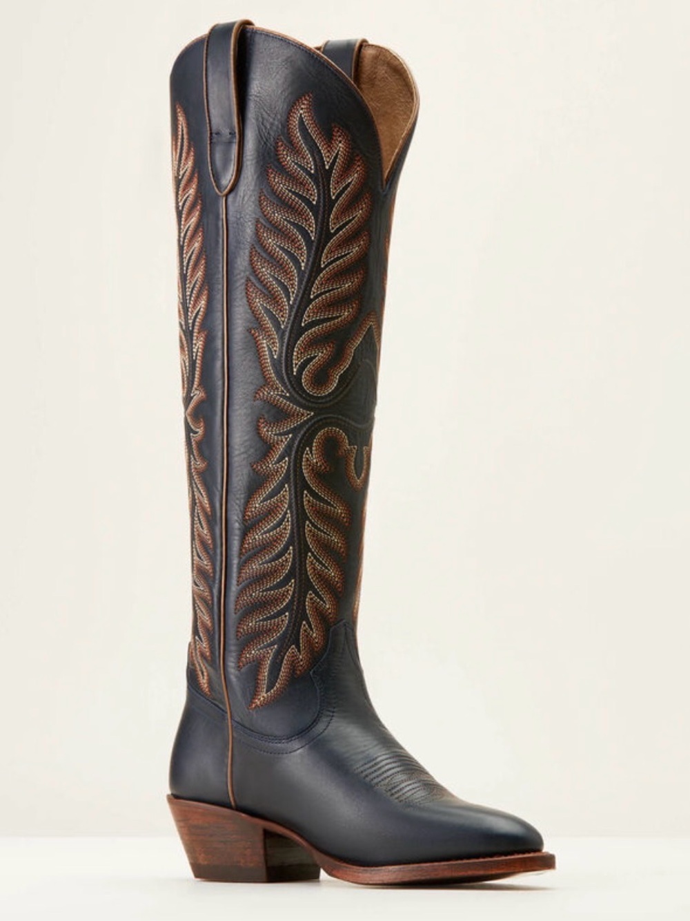 Ariat Navy Leather Tall Western Boots with Brown Stitching